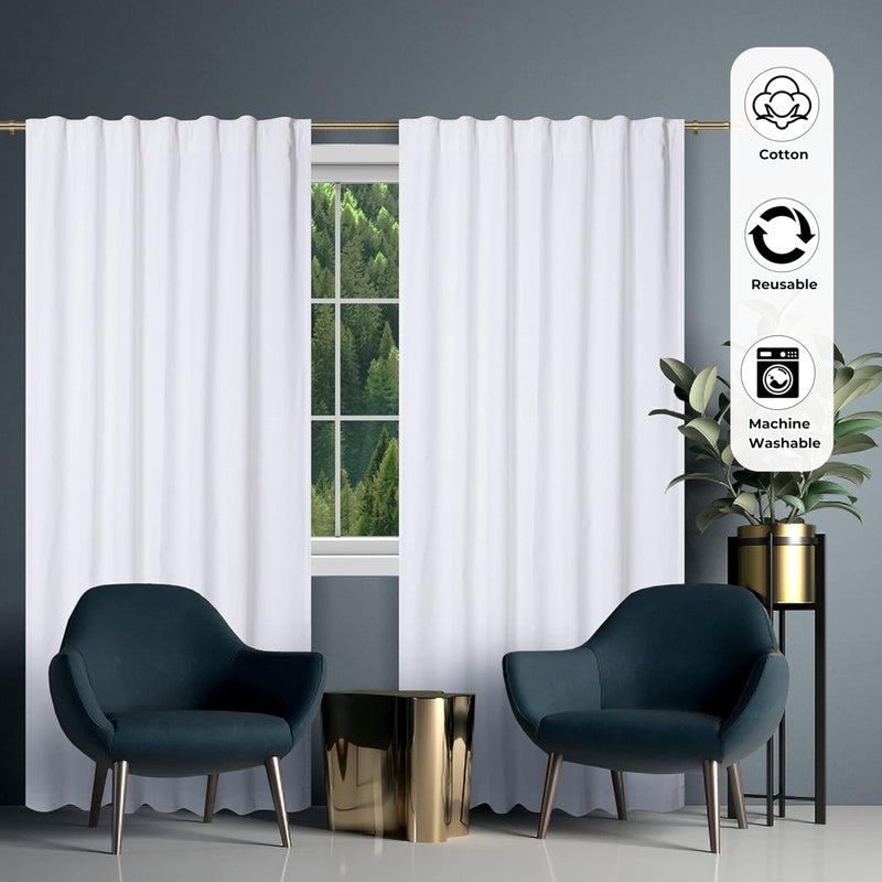 Bedding Craft White Cotton Farmhouse Tab Top Curtains Set of 2, 96" Long x 50" Wide, White 2 Panel Drapes Curtains - Image 4